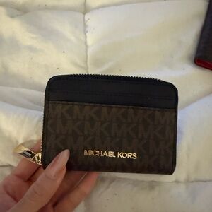Michael Kors Brown and Black Monogram Card Holder Coin Wallet